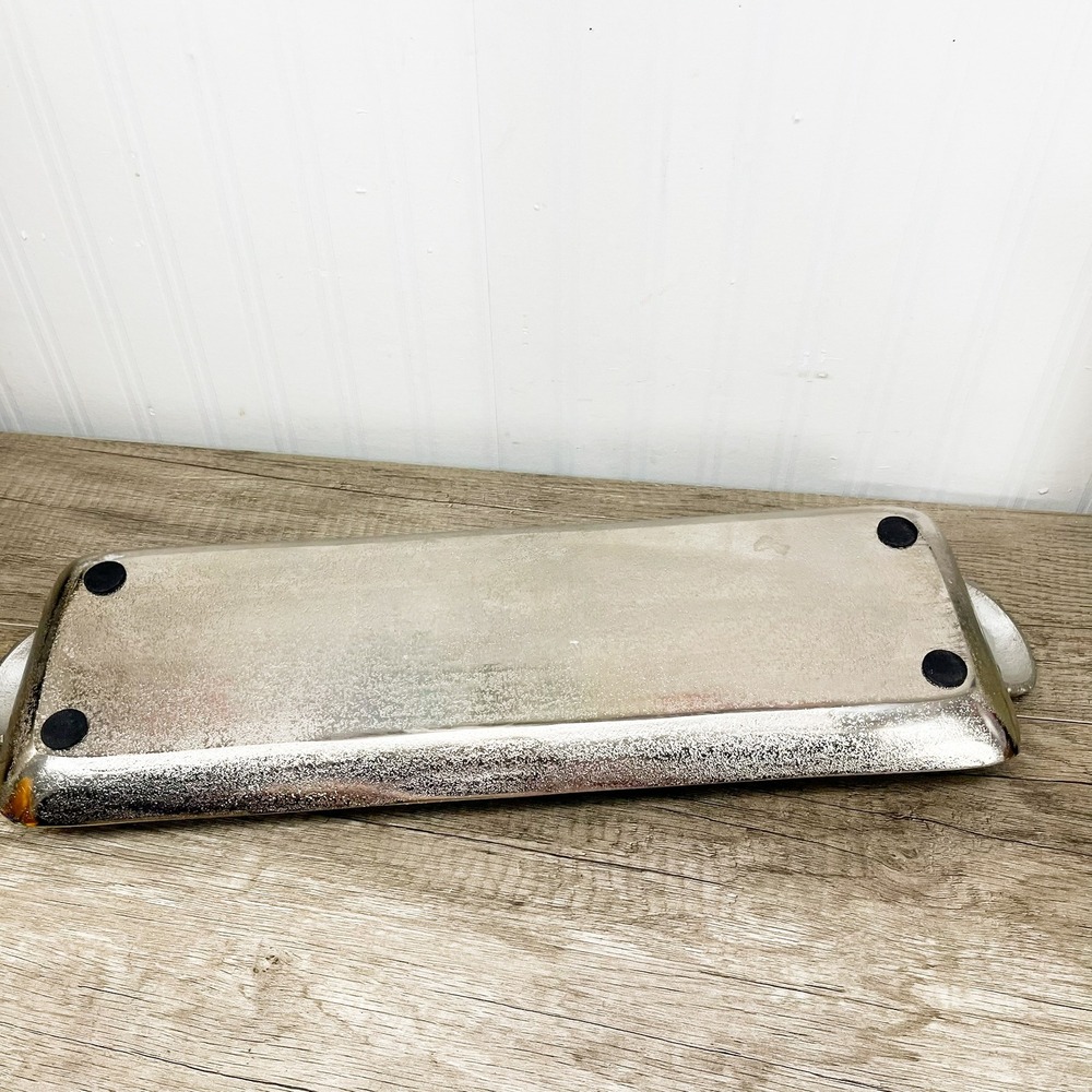 Vintage Shell Handled Silver Tray, Aluminum Serving Platter - Picture 6 of 12